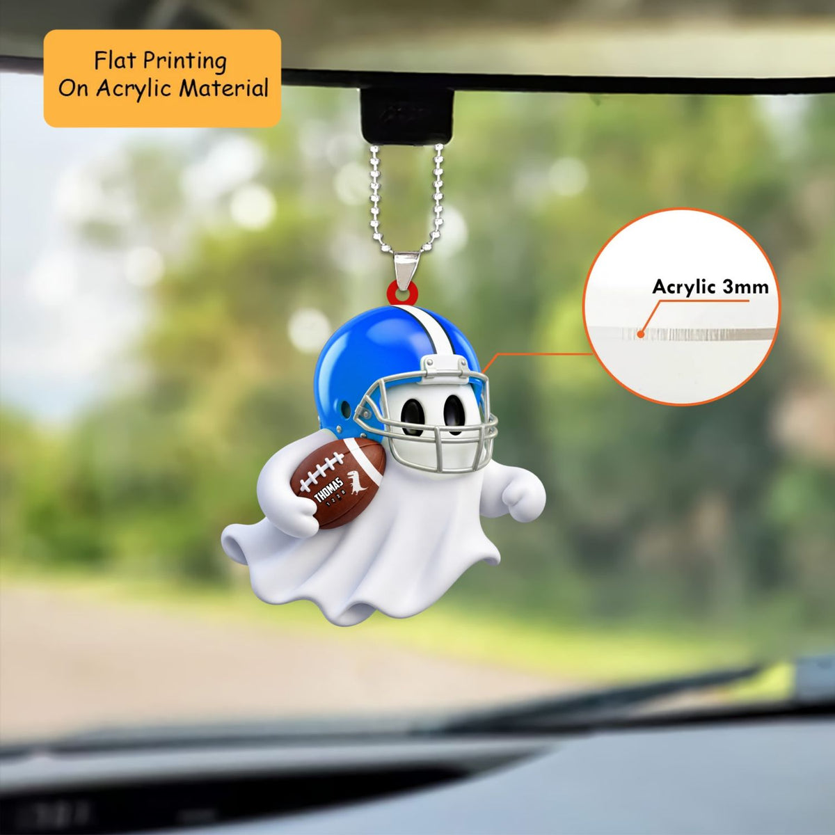 Personalized Fantasy Football Christmas Ornament, Spooky Cute Ghost Mascot Touchdown, Custom Ornament Christmas Gift, Keychain Football, Car Ornament Football