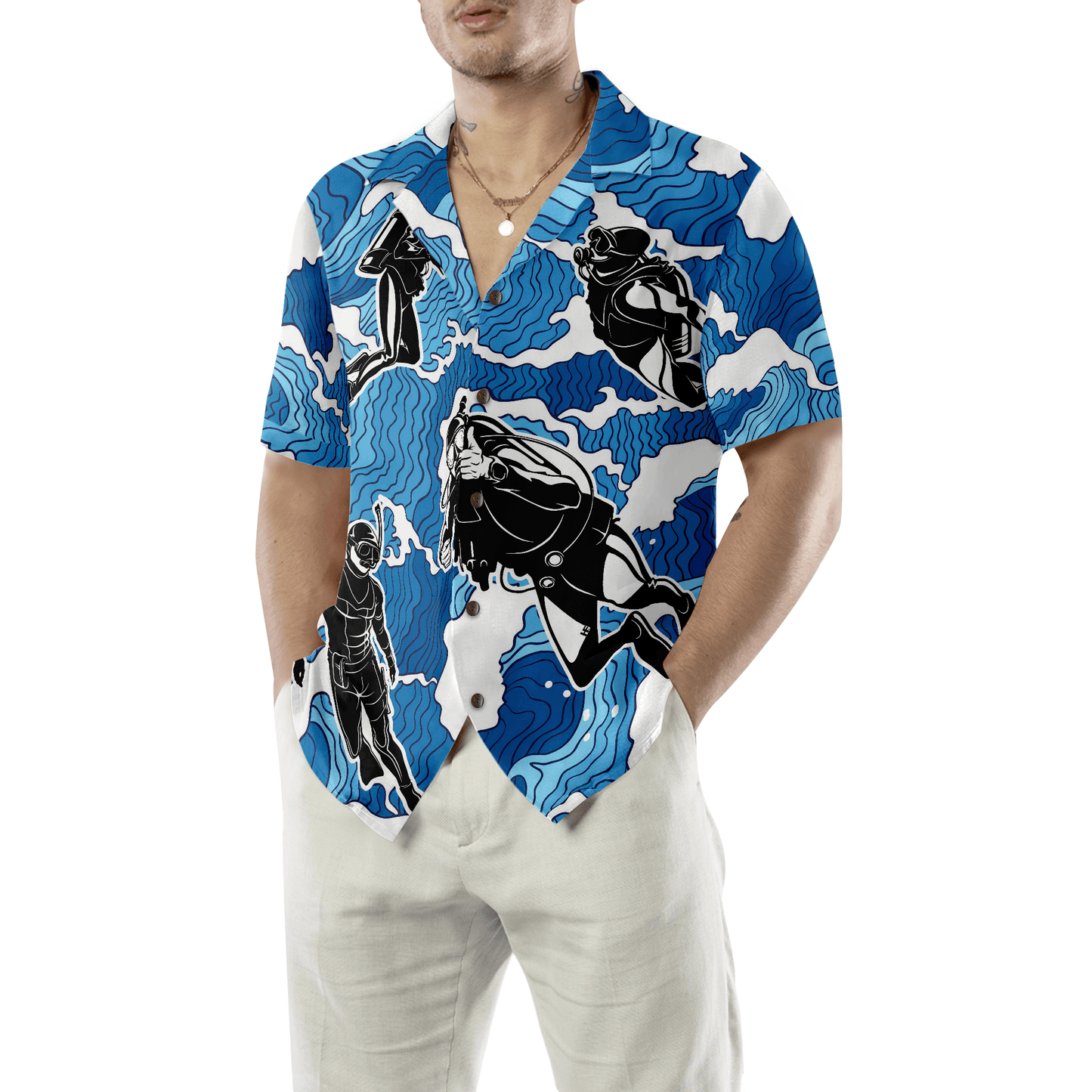 Ocean Wave Scuba Diving Hawaiian Shirt, Colorful Summer Aloha Shirt For Men Women, Gift For Friend, Team, Diving Lovers - Amzanimalsgift