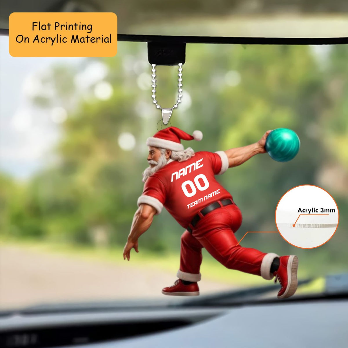 Personalized Santa Bowling Ornament, Bowling Christmas Keychain, Car Ornament, Christmas Ornament Gifts
