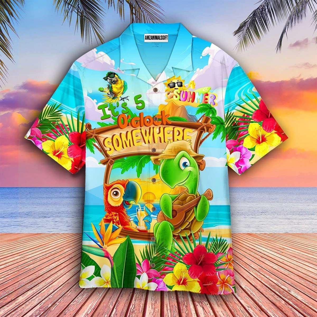 Parrot Aloha Hawaiian Shirt, Sea Turtle Hawaiian Shirt, Tropical Parrot It’s Five O’clock Somewhere Parrots Hawaiian Shirt For Men & Women, Parrot Lover - Amzanimalsgift