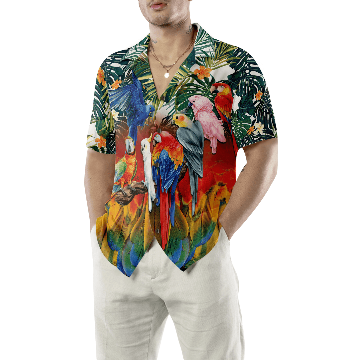 Parrot Hawaiian Shirt, Tropical Parrot Birds Hawaiian Shirt, Colorful Summer Aloha Shirts For Men Women, Gift For Husband, Wife, Boyfriend, Friend - Amzanimalsgift