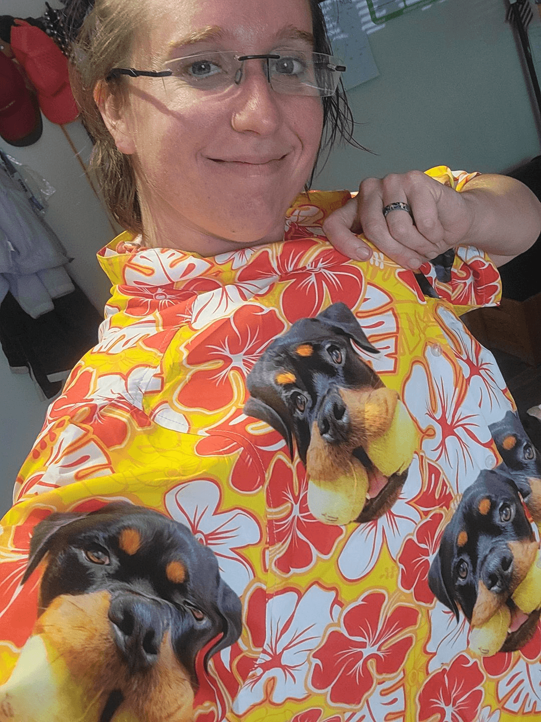 Persionalized Hawaiian Shirt With Pet Face- Leaves & Flowers Pattern Yellow Color Aloha Shirt- Personalized Hawaiian Shirt For Men & Women, Pet Lovers - Amzanimalsgift