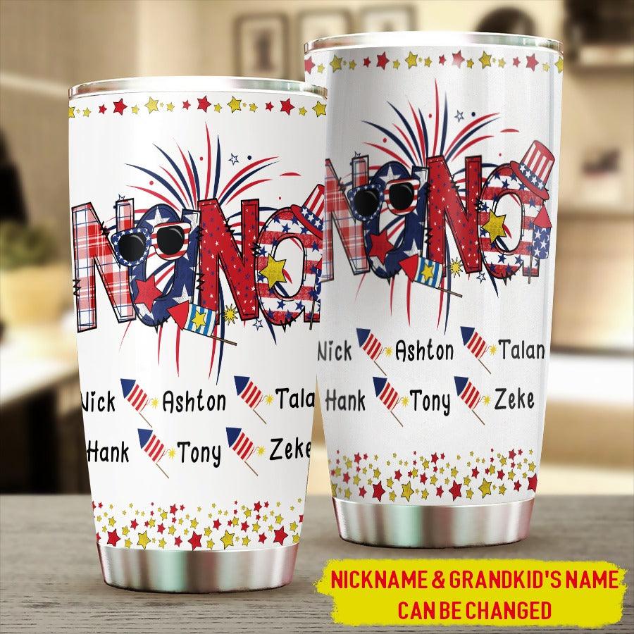 Personalized 4th Of July Tumbler - Patriotic Mimi And Grandkid Custom Name Stainless Steel Tumbler Cup Gift For Independence Day, Mimi & Grandkid - Amzanimalsgift