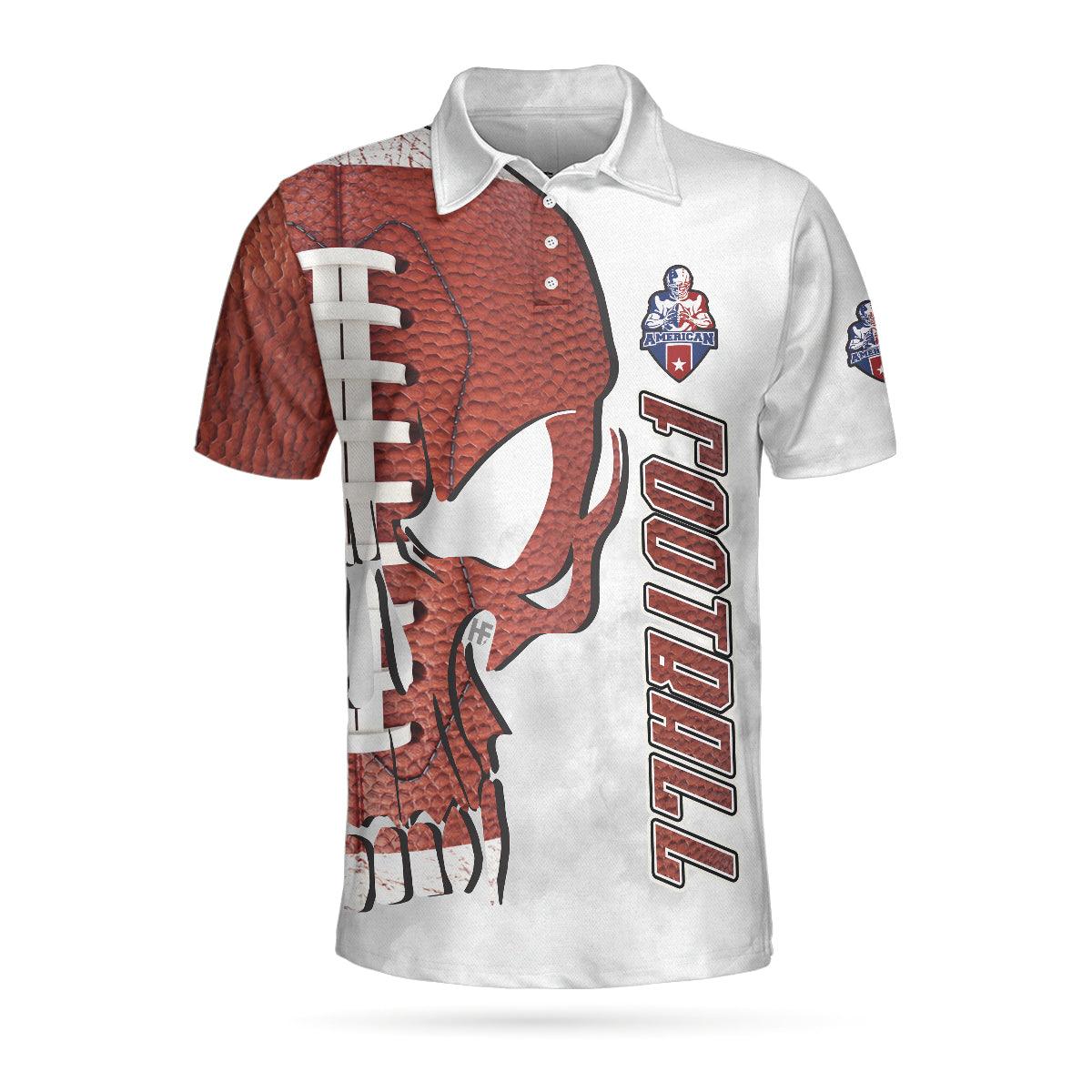 Personalized American Football Custom Men Polo Shirt, Skull Short Sleeve Custom Polo Shirt, Pigskin Pattern Skull Polo Shirt, Best Football Shirt For Men - Amzanimalsgift