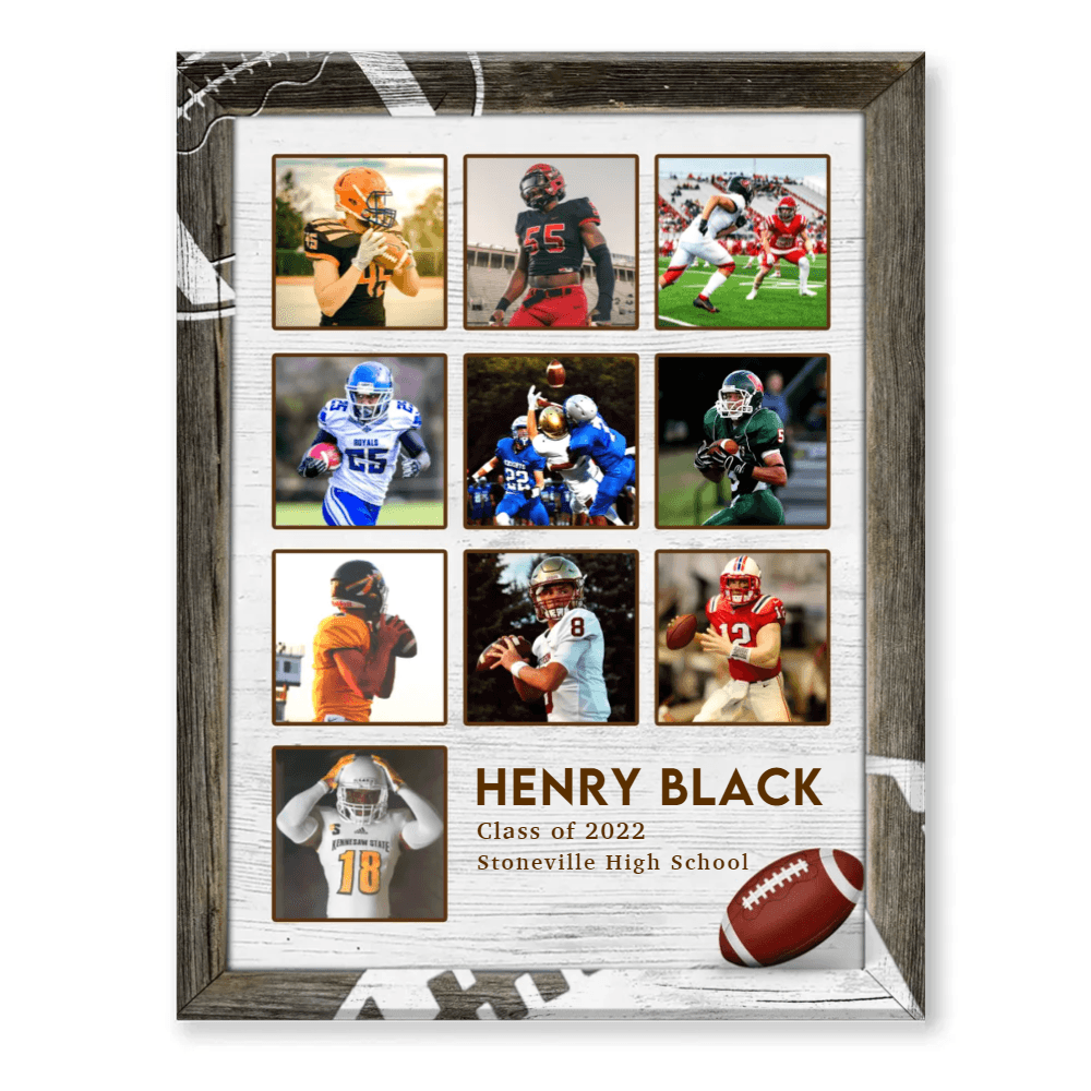 Personalized American Football Player Portrait Canvas - Custom Photo, Name, Class Name, School Name Canvas For Friend, Family, American Football Lover - Amzanimalsgift