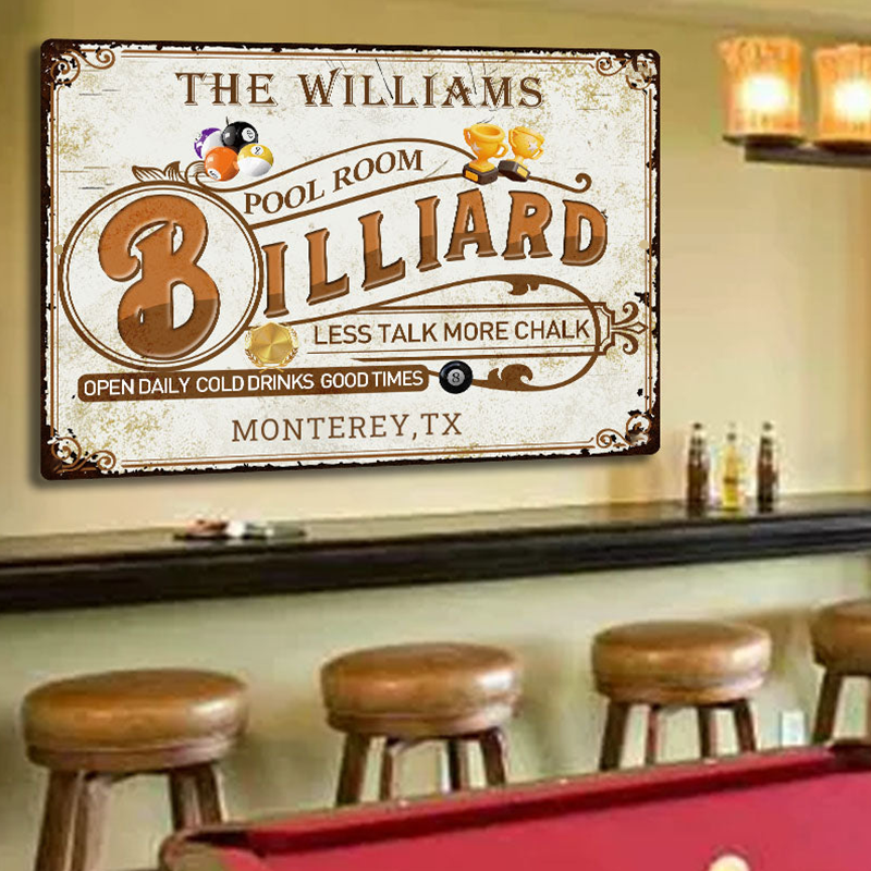 Personalized Billiard Pool Room Metal Signs - Less Talk More Chalk 8 Ball Pool Room Metal Signs Decoration