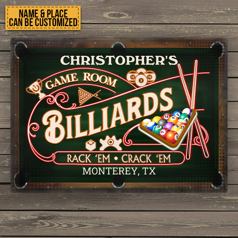 Personalized Billiards Pool Room Metal Signs - Rack 'Em Crack 'Em Pool Room Metal Signs Decoration
