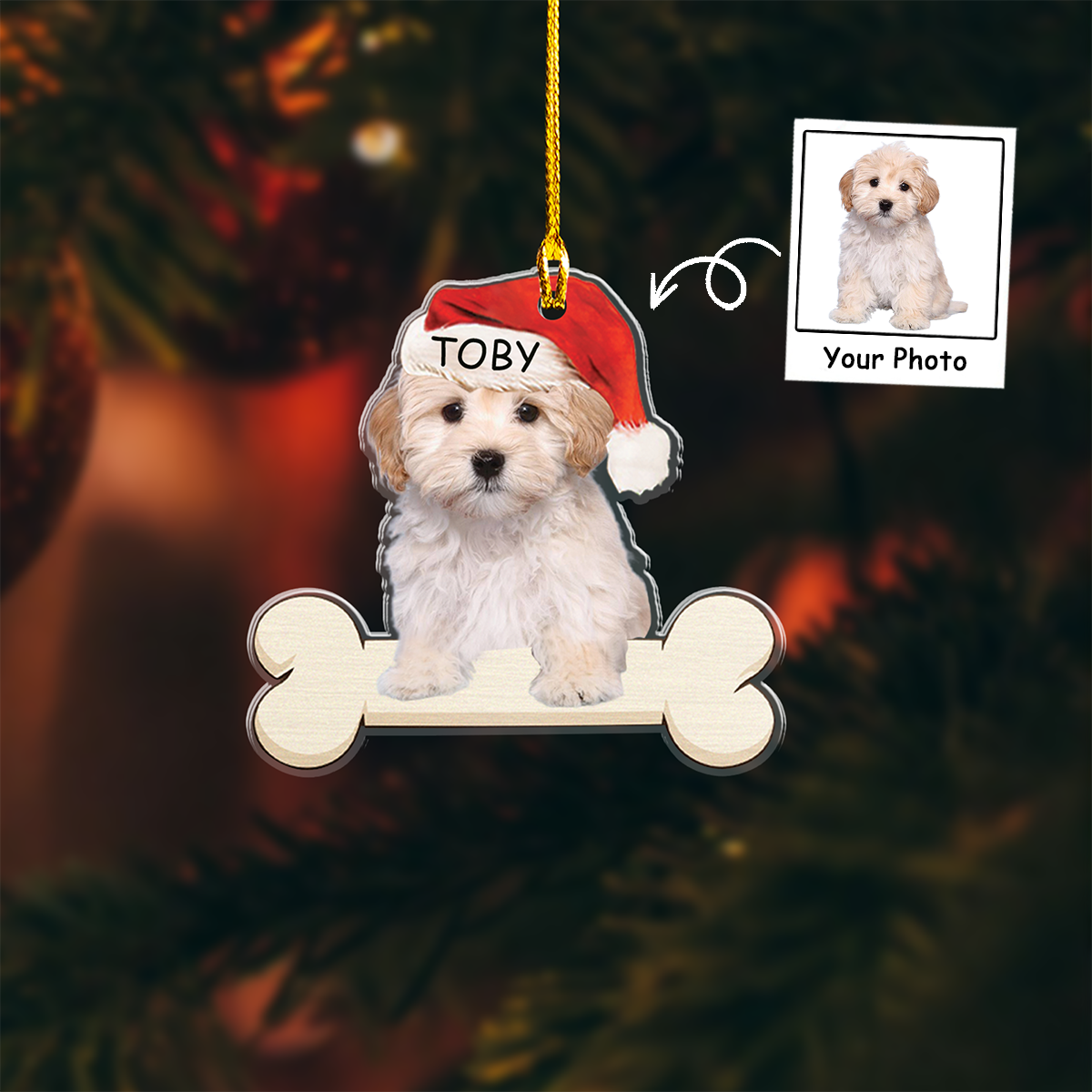 Personalized Christmas Dog Photo With Bone Style Acrylic Ornament, Meaningful Ornament Gift For Dog Mom, Family