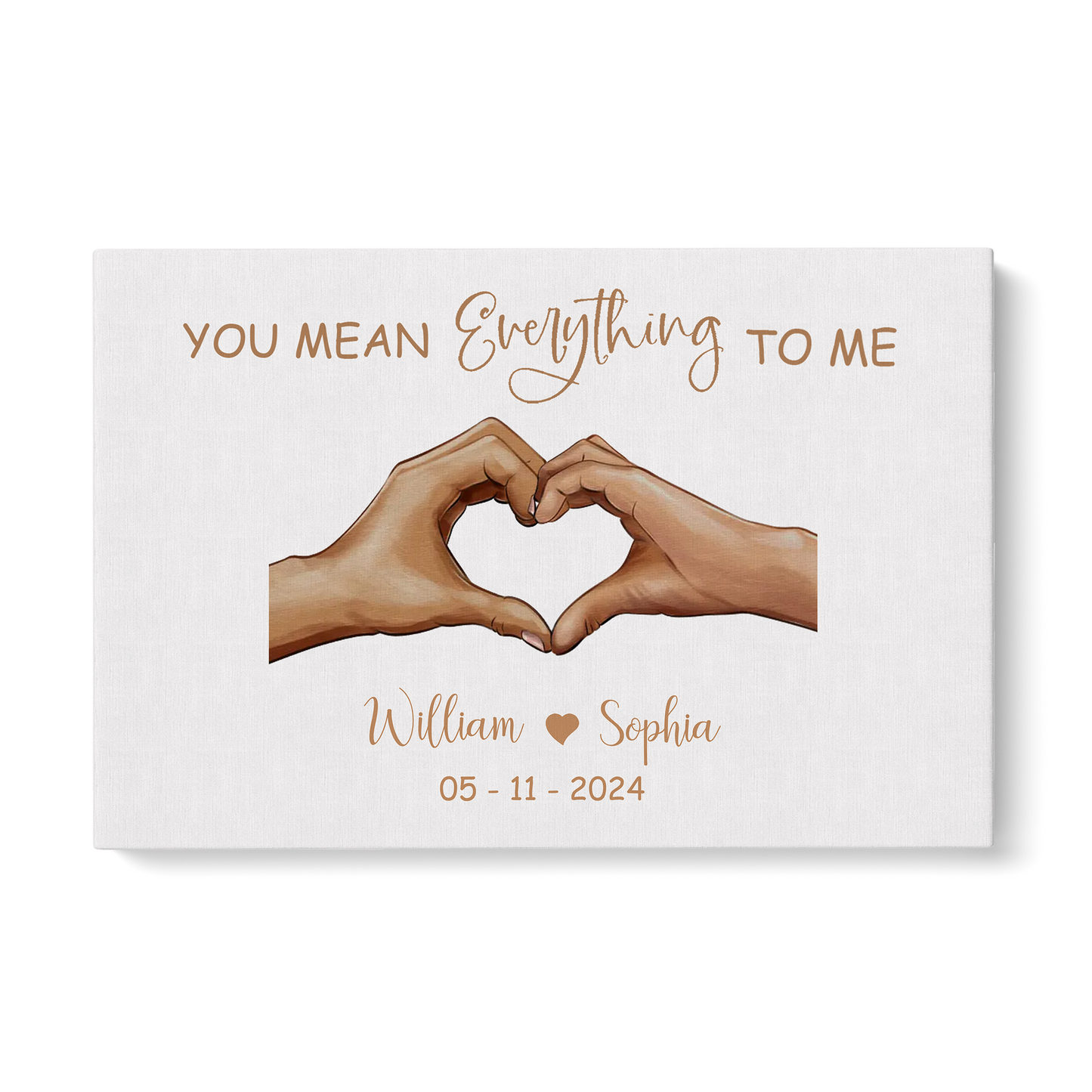 Personalized Couples Wedding Anniversary Wall Art Canvas, Holding Hands Love Sign You Mean Everything To Me Home Decor