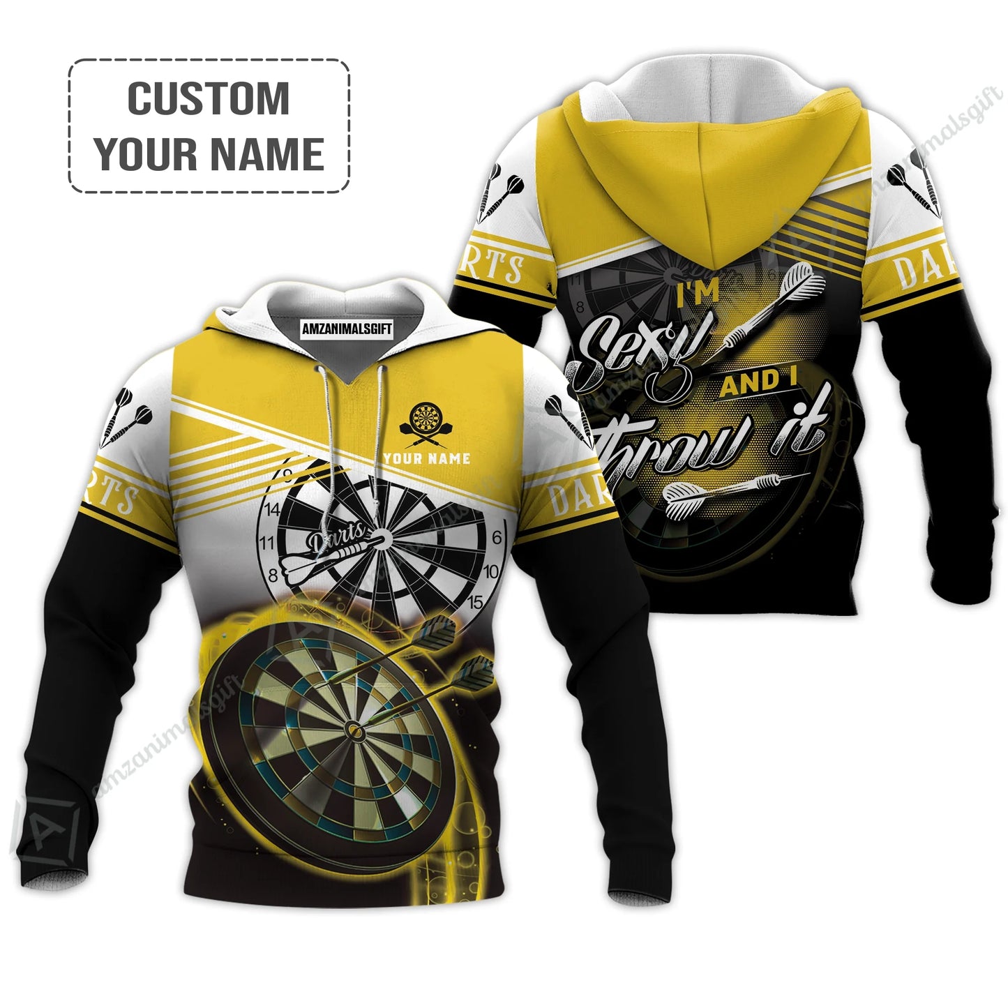 Personalized Darts Long Polo Shirt, Darts Yellow Color Custom Polo Shirt I'm Sexy And I Throw It, Outfits For Darts Players, Darts Team