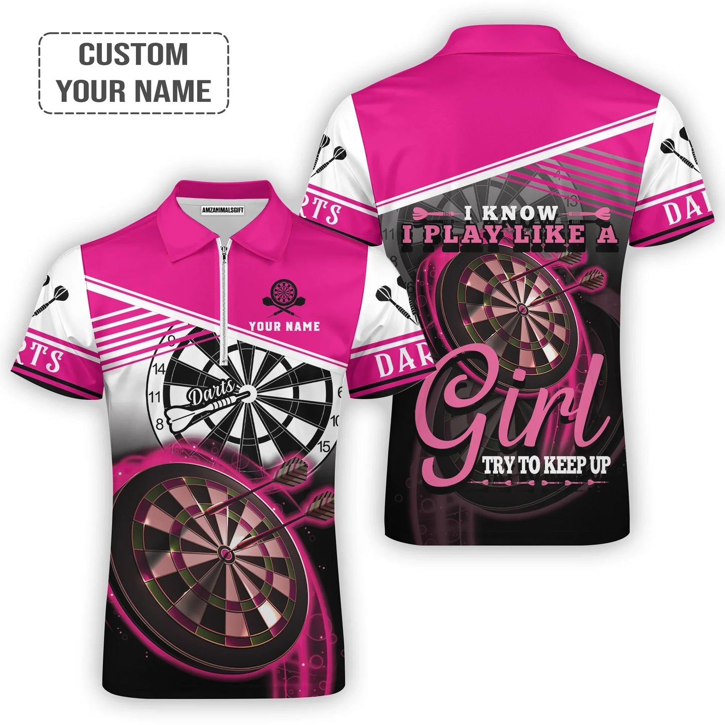 Personalized Darts Long Polo Shirt, Darts Pink Color Shirt I Know I Play Like A Girl Try To Keep Up, Outfits For Darts Players, Darts Team