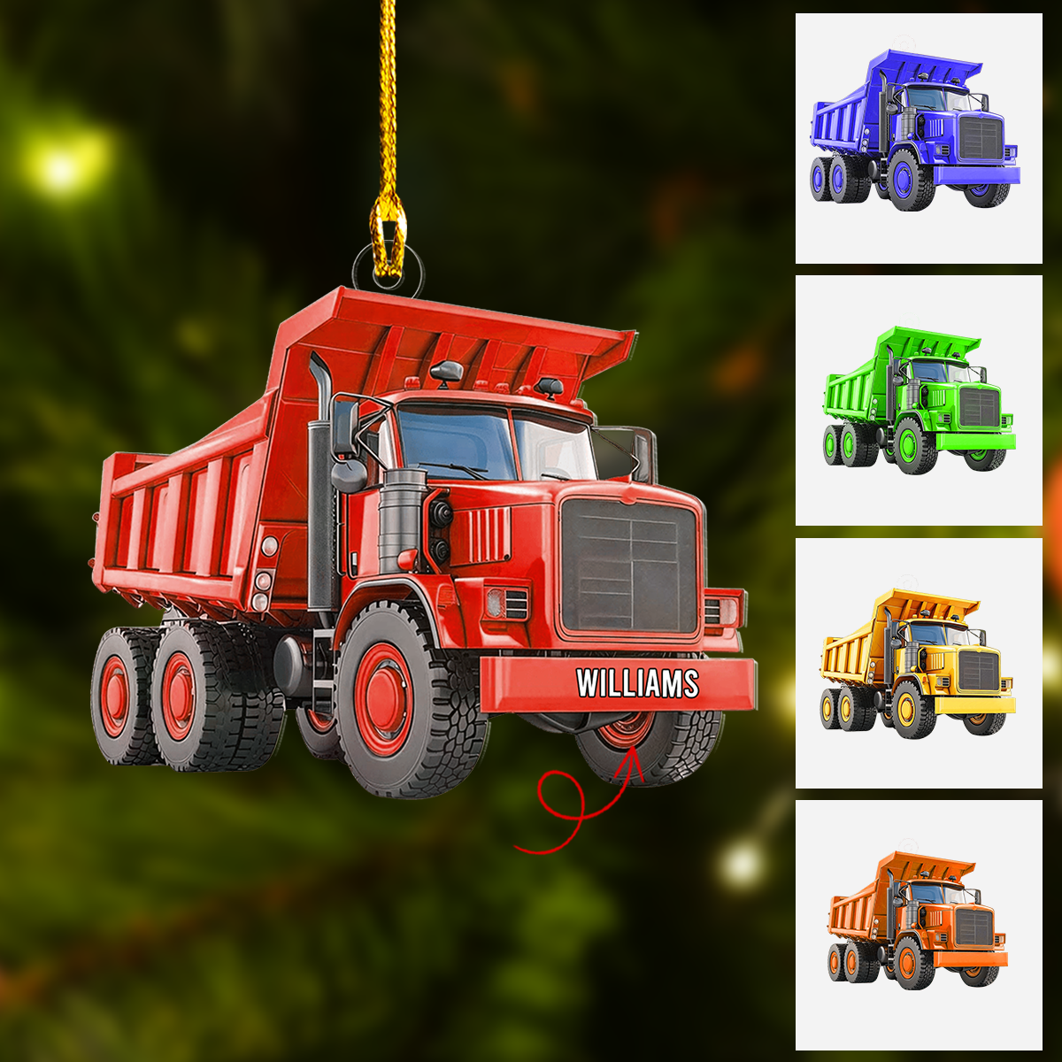 Personalized Dump Truck Flat Acrylic Ornament, Christmas Ornament Gift For Grandson, Son, Friends, Family