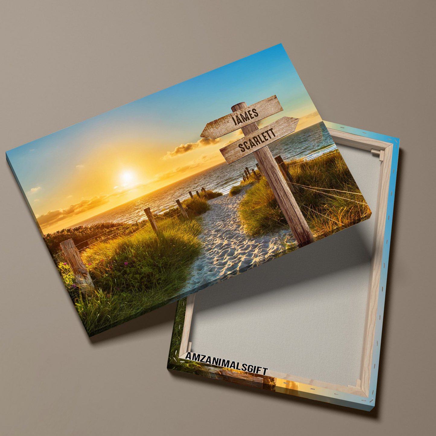 Personalized Family Member Names Wall Art, Road To The Beach Wooden Signs Landscape Canvas, Perfect Decor For Home