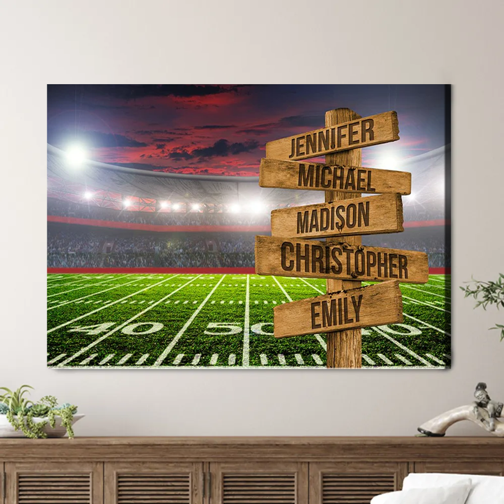 Personalized Family Street Sign Wall Art Canvas Multi-Names, Football Field Landscape Canvas Poster Home Decor