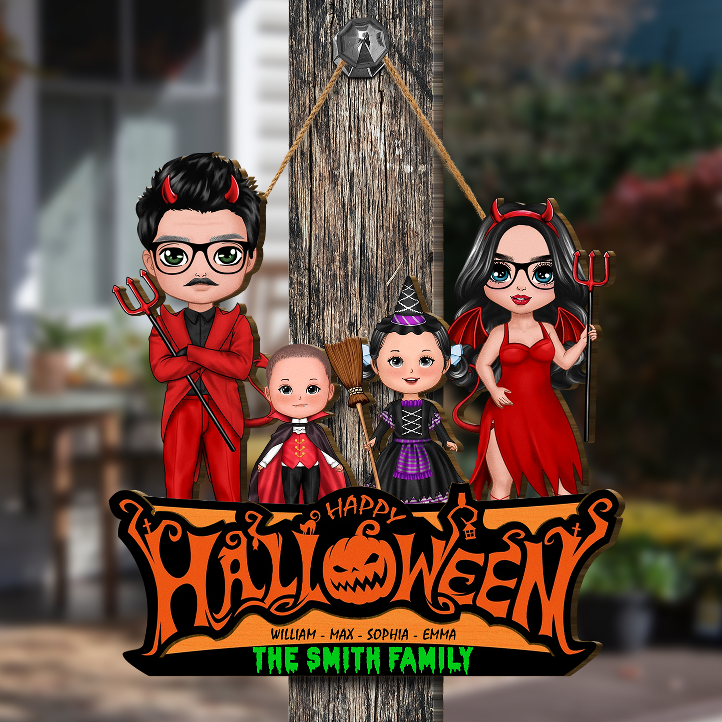 Personalized Family Wood Sign Happy Halloween Jack O Lantern Spooky, Perfect Halloween Decor For Family