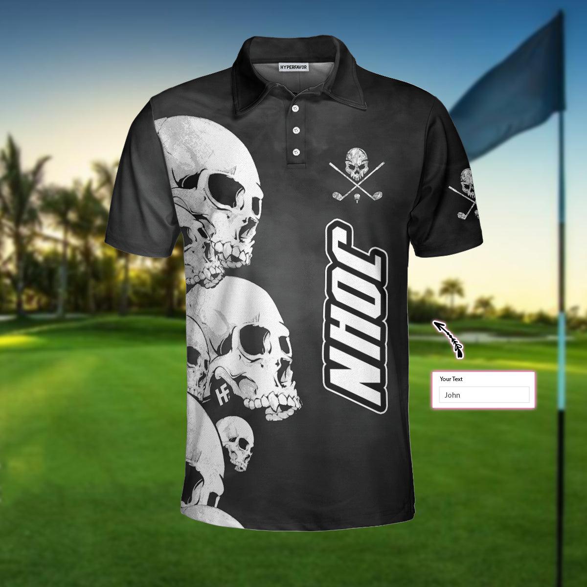 Personalized Golf Men Polo Shirts - Scary White Skull Heads And Golf Custom Name Men Polo Shirts - Perfect Gift For Men, Golfers, Golf Lover - Amzanimalsgift
