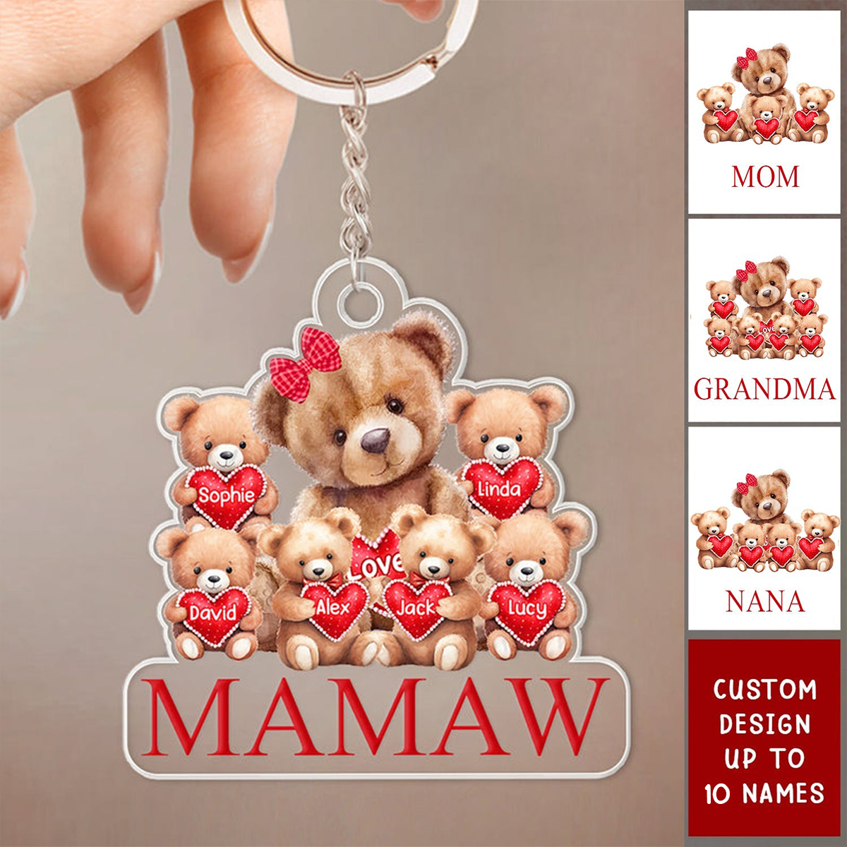 Personalized Grandma Mama Bear Acrylic Keychain With Little Bear Kids - Gift For Grandma, Mom, Nana, Mother, MiMi, Grandmother