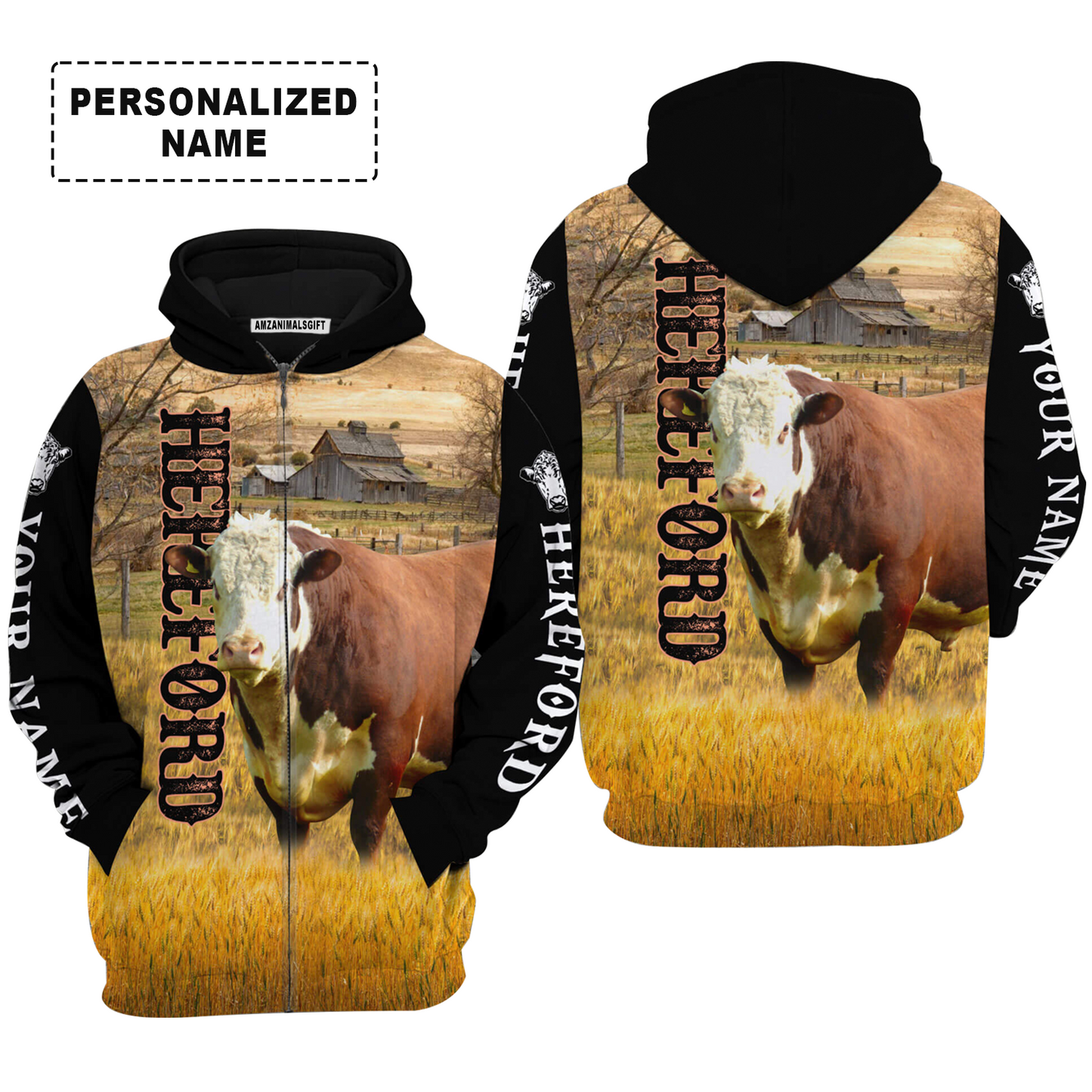 Personalized Hereford Cattle T-Shirt, Hereford On The Farm Shirt For Friend, Family, Farmer, Hereford Cattle Lovers