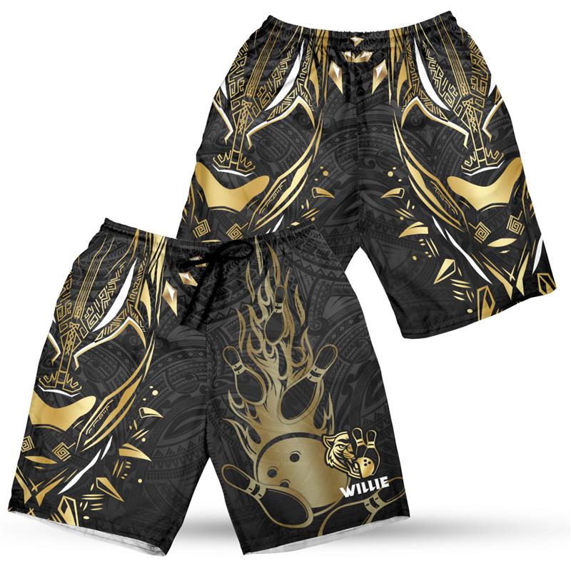 Personalized Panther Forever Bowling Black And Gold Shorts, Custom Name Bowling Shorts For Bowlers