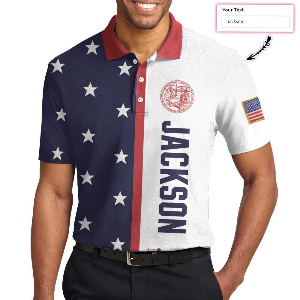 Personalized Patriotic American Flag Polo Shirt, Ironworker USA Flag Custom Polo Shirt, Patriotic Ironworker Shirt - Amzanimalsgift