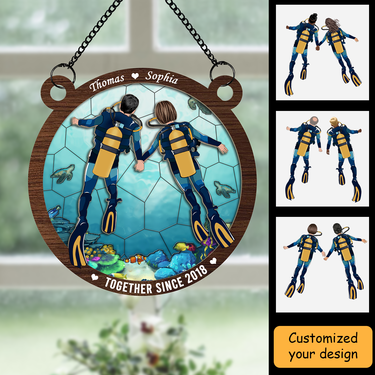 Personalized Scuba Diving Partners Window Hanging Suncatcher Ornament - Gift For Diving Lovers, Friends, Couples