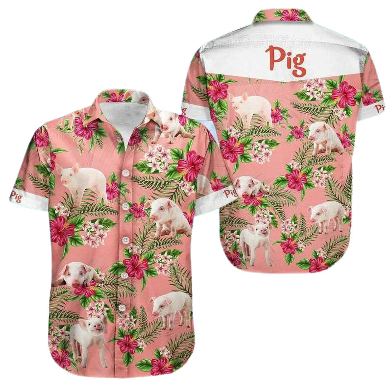 Pig Aloha Hawaiian Shirt - Pink Baby Pig Hawaiian Shirt, Hibiscus Tropical Pattern Hawaiian Shirt For Men & Women, Pig Lover - Amzanimalsgift