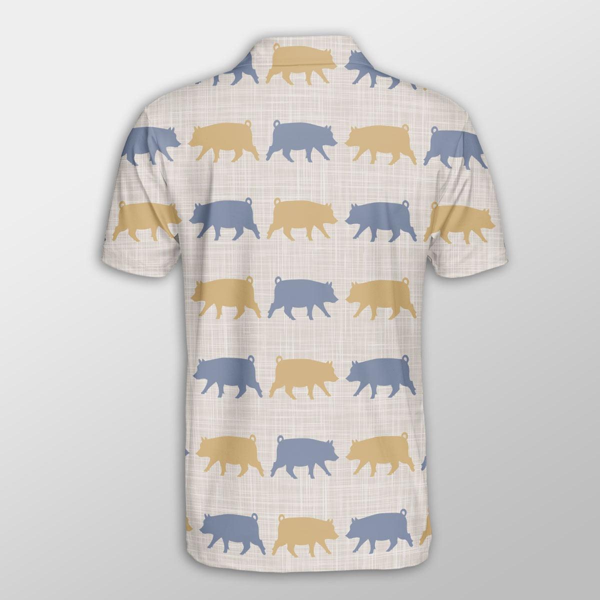 Pig Men Polo Shirt For Summer - Pig Silhouette Pattern Button Shirt For Men - Perfect Gift For Pig Lovers, Cattle Lovers - Amzanimalsgift