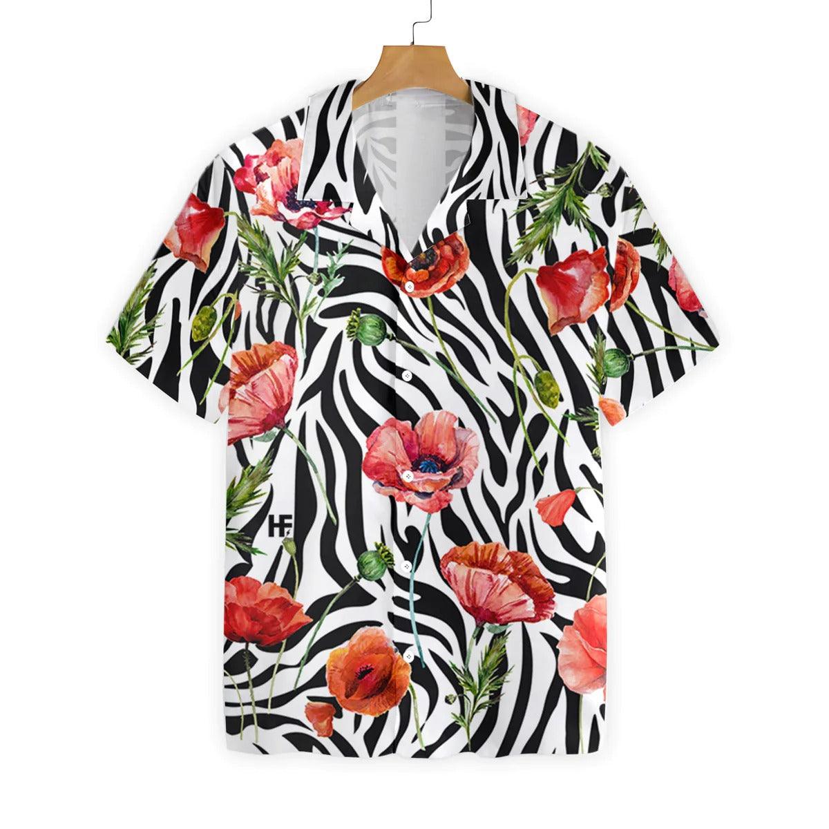 Poppy Hawaiian Shirt, Poppy Zebra Watercolor Painting Art Hawaiian Shirt, Colorful Summer Hawaiian Shirt - Perfect Gift For Men Women, Friends, Family - Amzanimalsgift