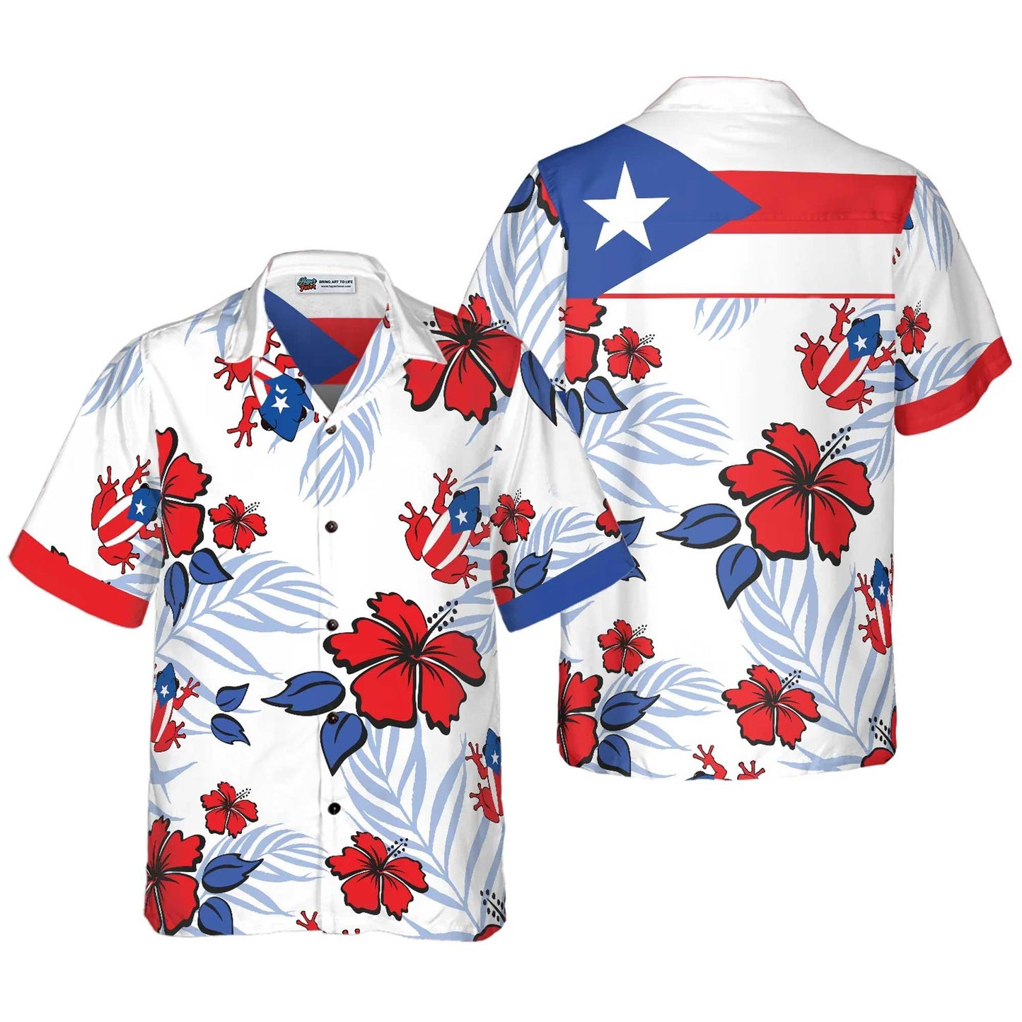 Puerto Rico Common Coqui Flag Hawaiian Shirt, Colorful Summer Aloha Shirts For Men Women, Perfect Gift For Husband, Wife, Boyfriend - Amzanimalsgift