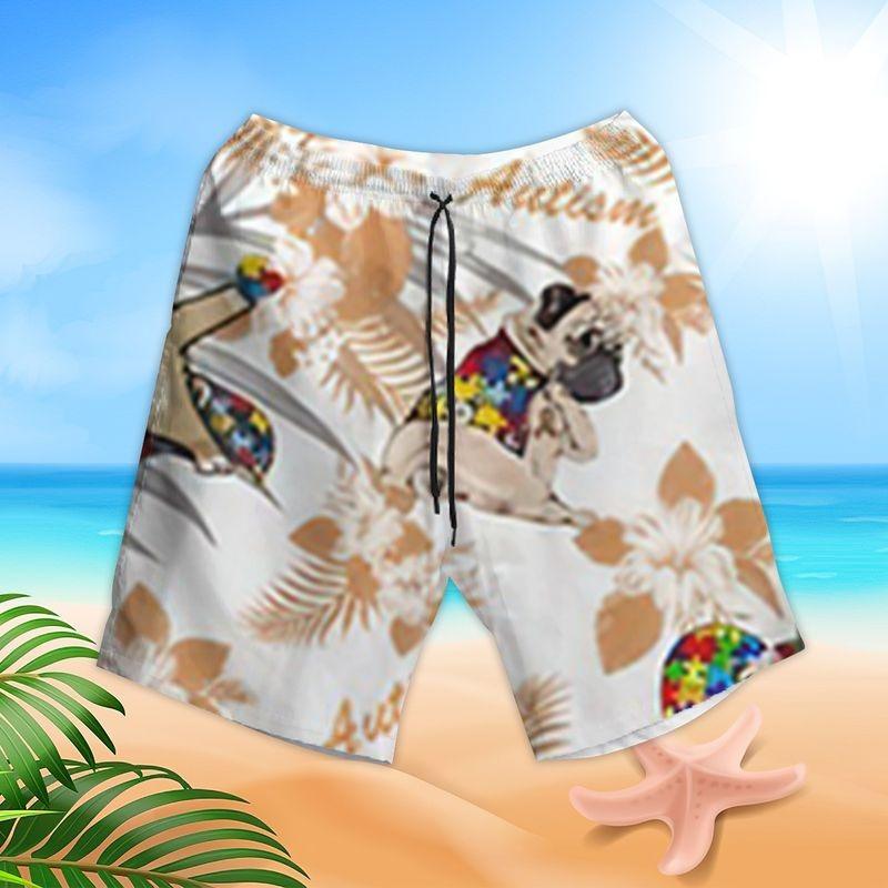 Pug Dog Aloha Hawaiian Shirt - Autism Puzzle Hawaiian Shirt, Funny Pug Dog Hawaiian Shirt - Perfect Gift For Men & Women, Pug Dog Lover - Amzanimalsgift