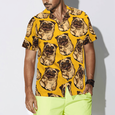 Pug Hawaiian Shirt, Cute Pug Seamless Pattern Aloha Shirt For Men - Perfect Gift For Pug Lovers, Husband, Boyfriend, Friend, Family - Amzanimalsgift