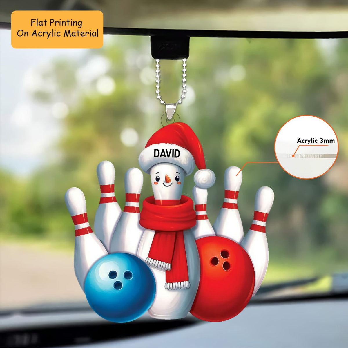 Personalized Bowling Christmas Ornaments, Bowling Christmas Keychain, Car Ornament, Christmas Ornament Gifts