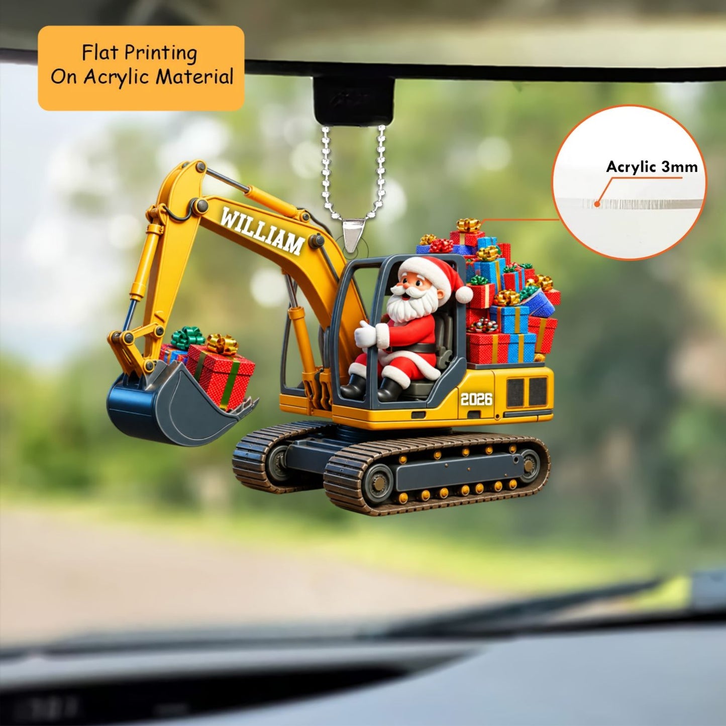 Personalized Excavator Christmas Ornament, Santa Drive Excavator, Custom Ornament Christmas Gift, Keychain Excavator, Car Ornament Excavator