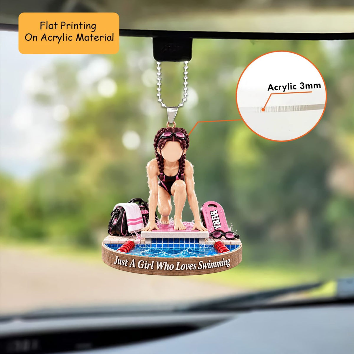Personalized Swimming Christmas Ornament, Just A Girl Who Loves Swimming Block Setup, Custom Ornament Christmas Gift, Keychain Swimming, Car Ornament Swimming