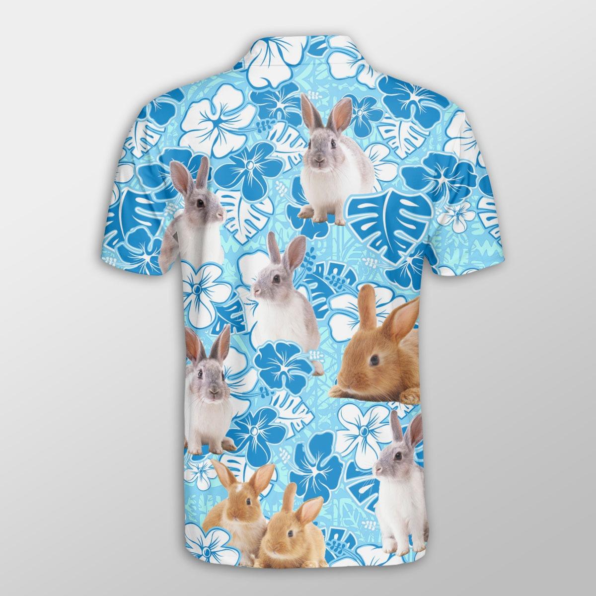 Rabbit Men Polo Shirts For Summer - Rabbit Blue Floral Pattern Button Shirts For Men - Perfect Gift For Rabbit Lovers, Cattle Lovers - Amzanimalsgift