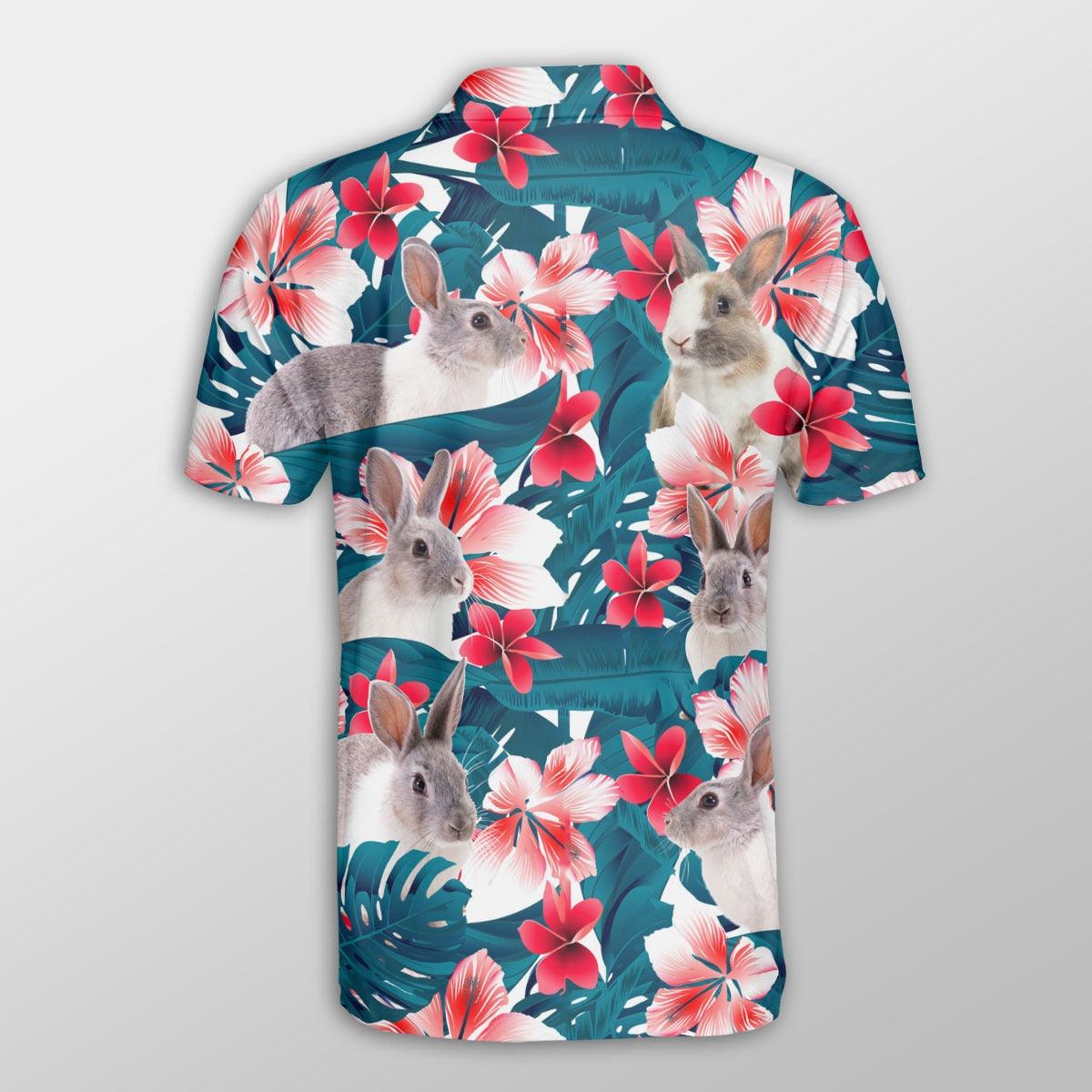 Rabbit Men Polo Shirts For Summer - Rabbit Tropical Floral Pattern Farm Lovers Button Shirts For Men - Perfect Gift For Rabbit Lovers, Cattle Lovers - Amzanimalsgift