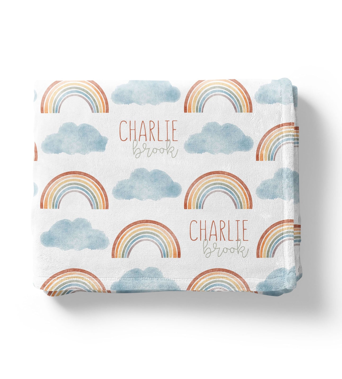 Rainbow Clouds Baby Kids Blanket With Customized Name For Baby Nursery, Son, Daughter, Granddaughter, Grandson