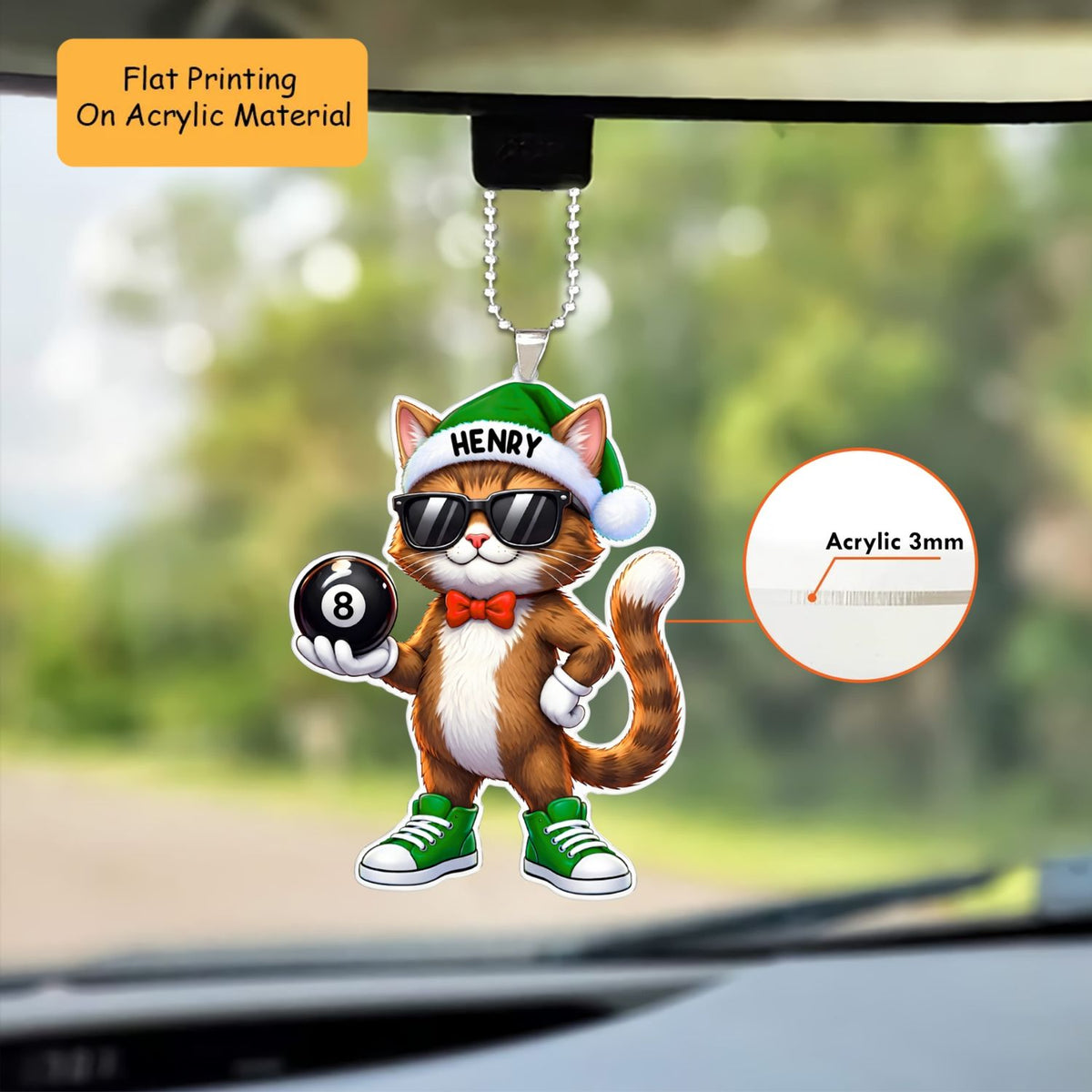 Personalized Billiard Christmas Ornament, Cat Holding 8 Ball Billiard, Custom Ornament Christmas Gift, Keychain Billiard, Car Ornament Billiard