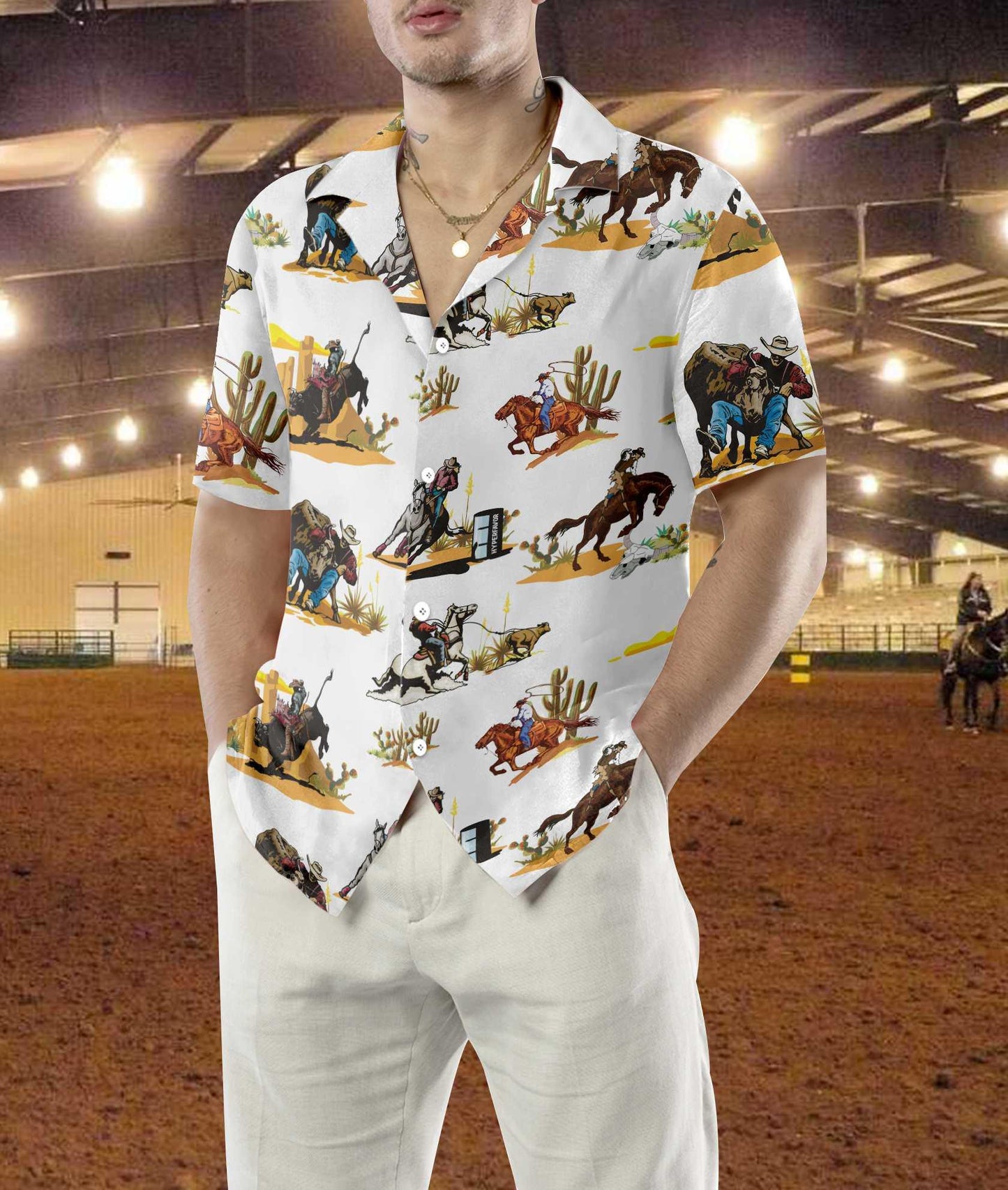 Rodeo Seamless Pattern Hawaiian Shirt, White Version, Texas Native Western, Proud Texas, Summer Aloha Shirt Perfect Unique Gift For Men Women - Amzanimalsgift