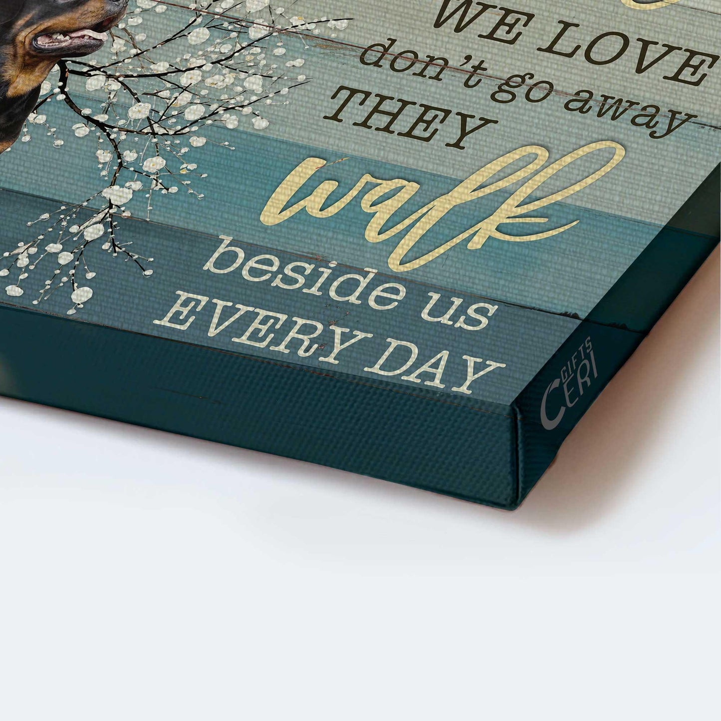 Rottweiler Landscape Canvas- Rottweiler, Under the tree, Snow Flower, Cardinal- Gift for dog lover- They walk beside us every day - Dog Landscape Canvas Prints, Wall Art - Amzanimalsgift