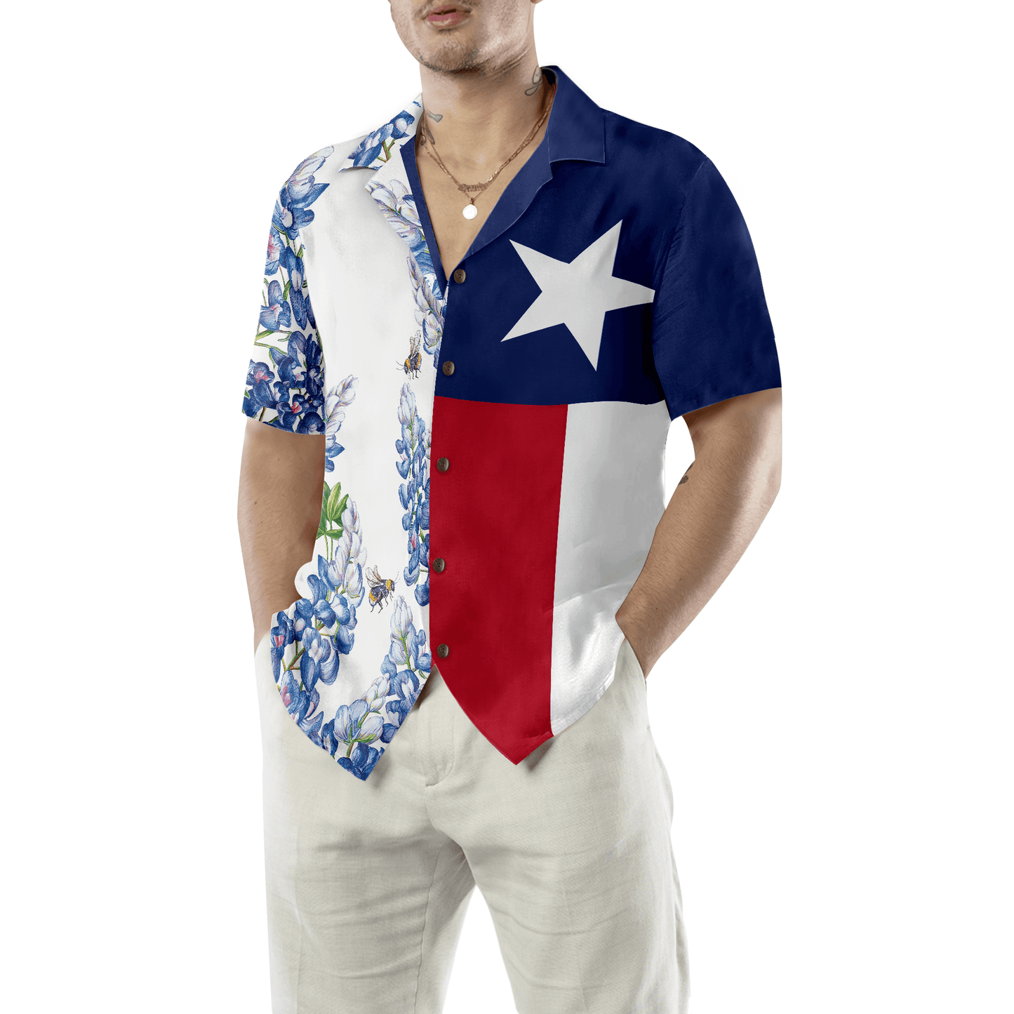 Royal Blue Bluebonnet Floral Texas Flag Hawaiian Shirt, Italic Star, Proud Texas, Colorful Summer Aloha Shirt Perfect Gift For Men Women - Amzanimalsgift