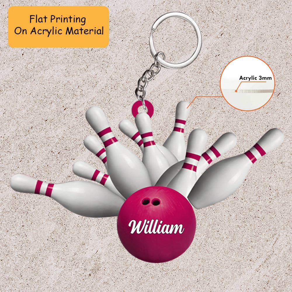 Personalized Bowling Ball Holding Pins Acrylic Ornament, Bowling Keychain, Car Ornament, Christmas Ornament Gifts
