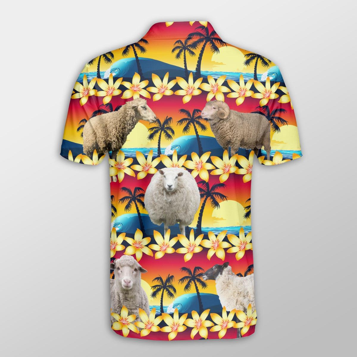 Sheep Men Polo Shirts For Summer - Sheep Beach Sunset Pattern Shirts For Men - Perfect Gift For Sheep Lovers, Cattle Lovers - Amzanimalsgift