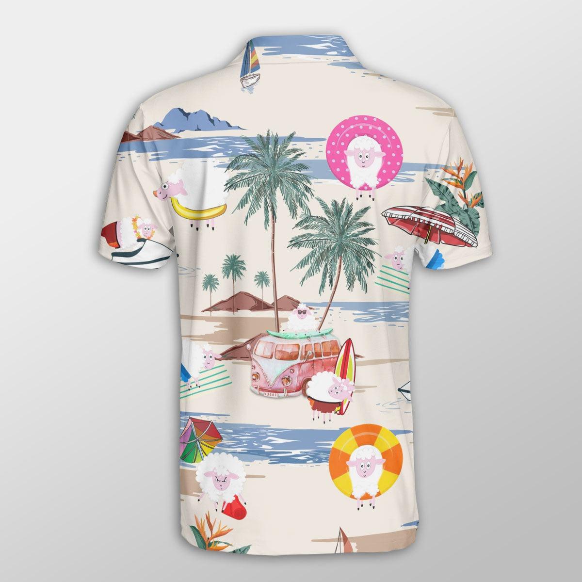 Sheep Men Polo Shirts For Summer - Sheep Summer Beach Pattern Button Shirts For Men - Perfect Gift For Sheep Lovers, Cattle Lovers - Amzanimalsgift