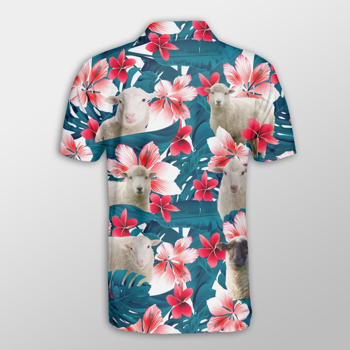 Sheep Men Polo Shirts For Summer - Sheep Tropical Floral Pattern Farm Lovers Shirts For Men - Perfect Gift For Sheep Lovers, Cattle Lovers - Amzanimalsgift
