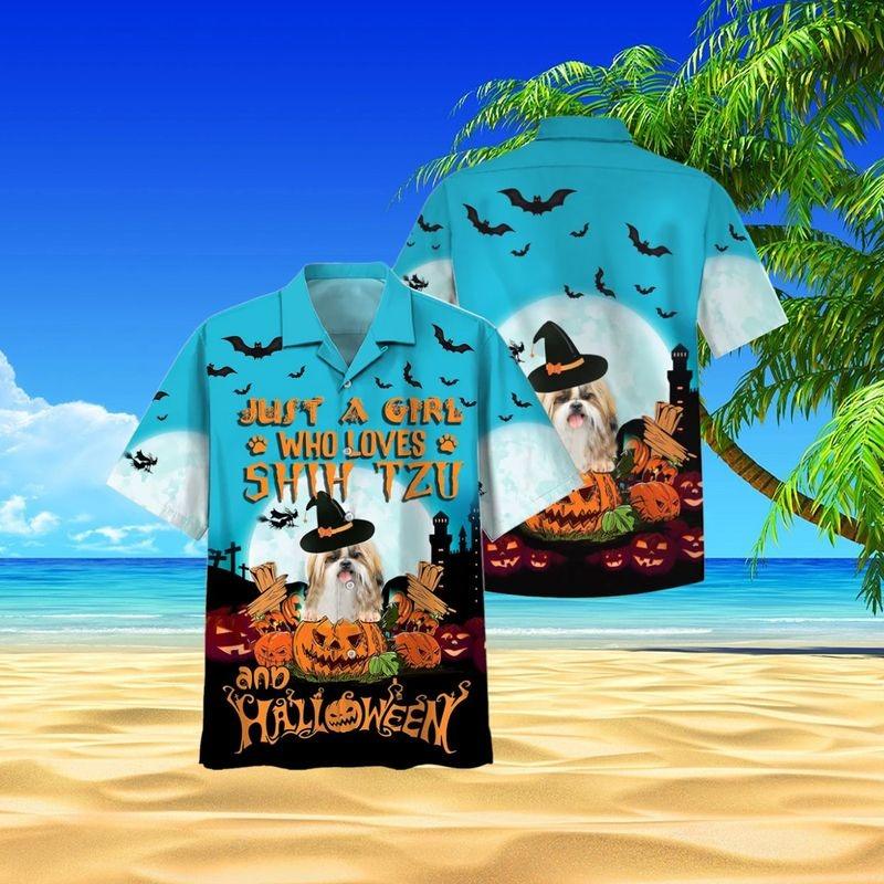 Shih Tzu Aloha Hawaiian Shirt - Just A Girl Who Loves Shih Tzu Hawaiian Shirt, Pumpkin Hawaiian Shirt For Men & Women, Shih Tzu Lover - Amzanimalsgift