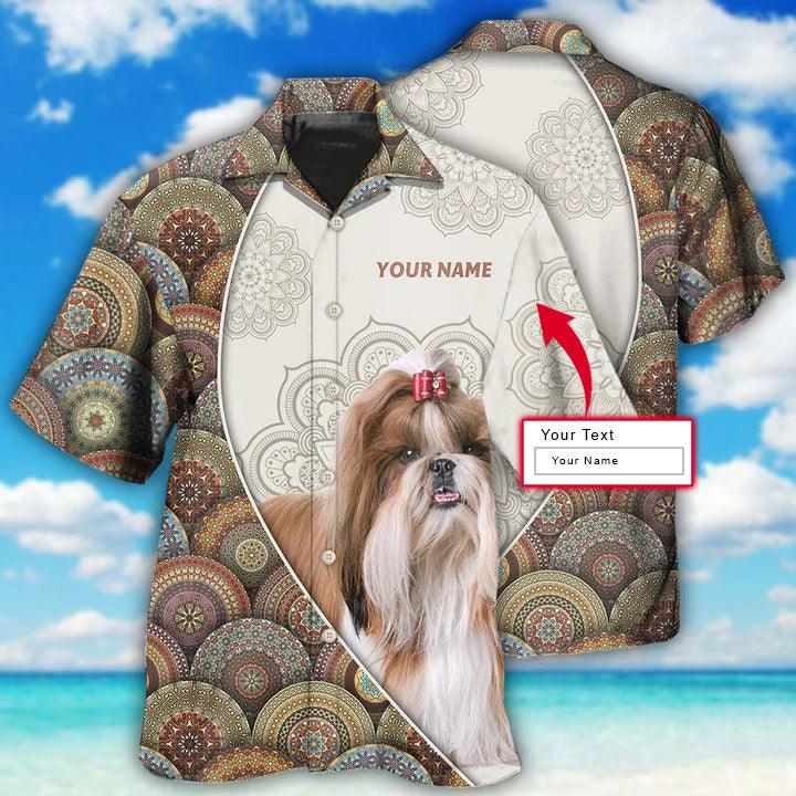 Shih Tzu Custom Aloha Hawaii Shirt - Custom Name Shih Tzu Mandala Art Pattern Personalized Hawaiian Shirt For Summer - Perfect Gift For Dog Lovers, Friend, Family - Amzanimalsgift