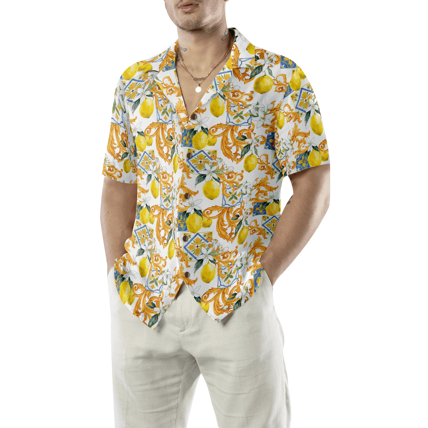 Sicilian Style Lemon Print Aloha Hawaiian Shirt For Summer, Colorful Shirt For Men Women, Perfect Gift For Friend, Team, Family - Amzanimalsgift