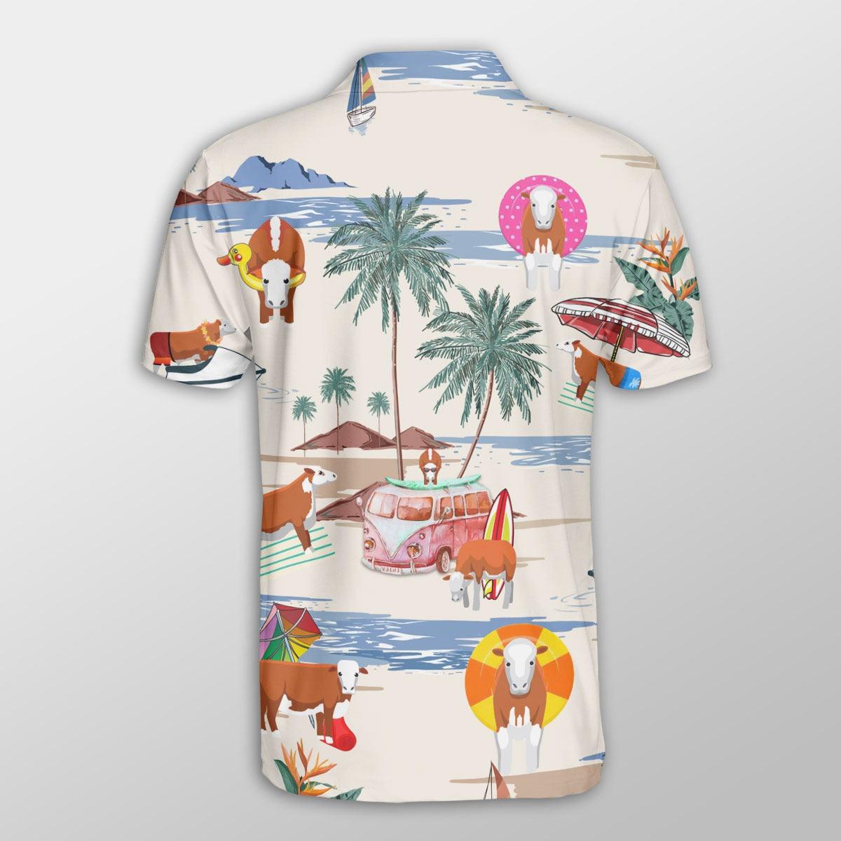Simmental Men Polo Shirts For Summer - Simmental Summer Beach Pattern Button Shirts For Men - Perfect Gift For Simmental Lovers, Cattle Lovers - Amzanimalsgift