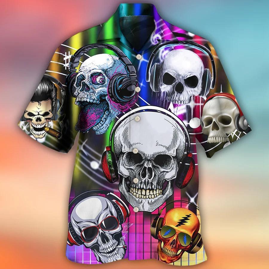Skull Aloha Hawaiian Shirt For Summer - Skull Aloha Skull Music Lets Get High Hawaiian Shirt - Perfect Gift For Men, Women, Skull Lover - Amzanimalsgift